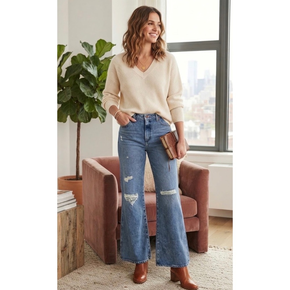 Wrangler Wanderer High Rise Flare Distressed Jeans Medium Wash 30x32 112334543